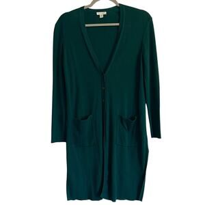 J. Jill Longline Duster Cardigan Sweater Size SP Green Ribbed Knit Lightweight